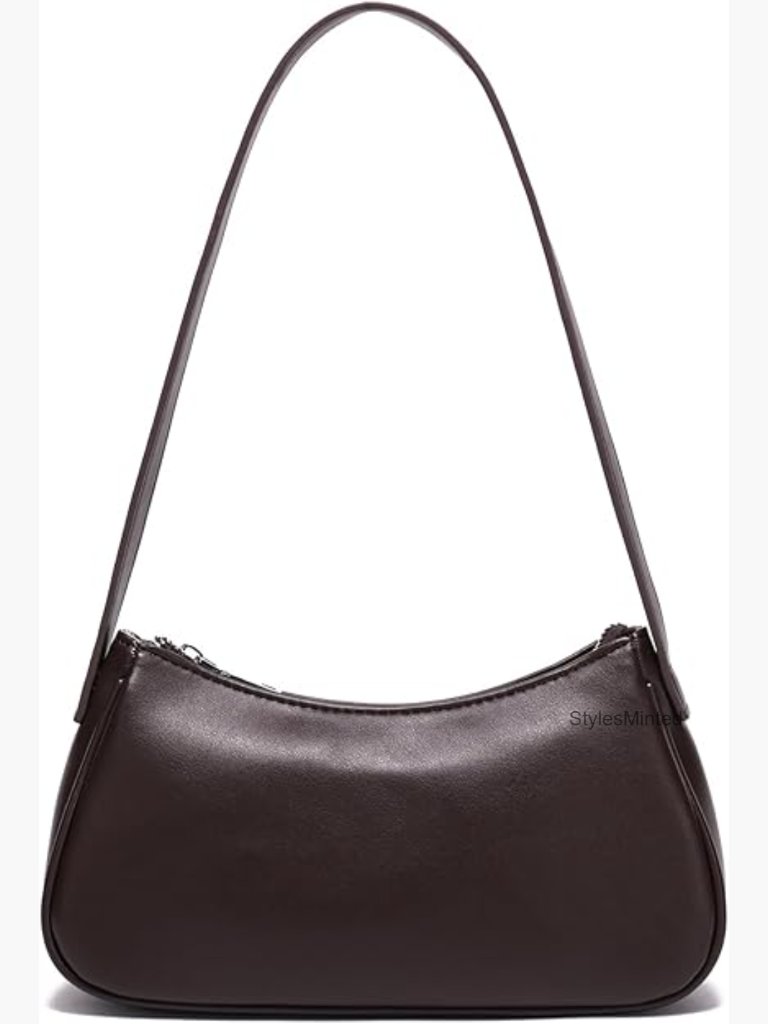 Small Vegan Leather Crescent Shoulder Bag With Zipper